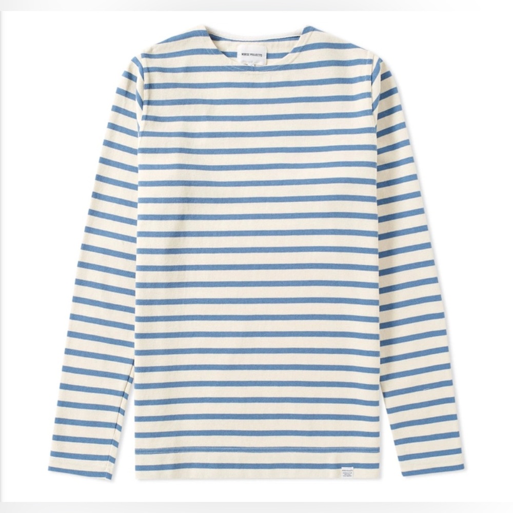 Norse Projects Women’s Igne Stripe Shirt in Blue And White Sz XS